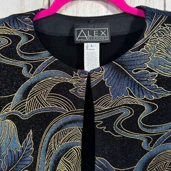 Alex Evenings Womens Metallic Floral Jacket L Elegant Evening Glam Holiday - Picture 4 of 13